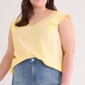 NWT PENN V-Neck Blouse with Short Flutter Sleeve 2X